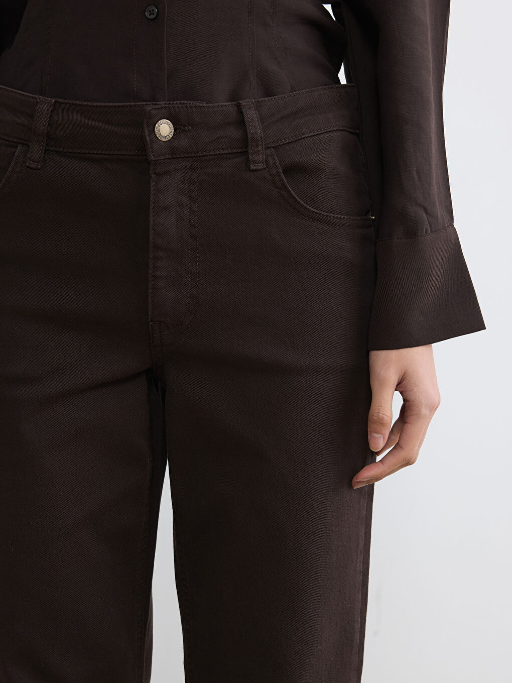 Kahverengi Yüksek Bel Straight Fit Kadın Jean Pantolon-2