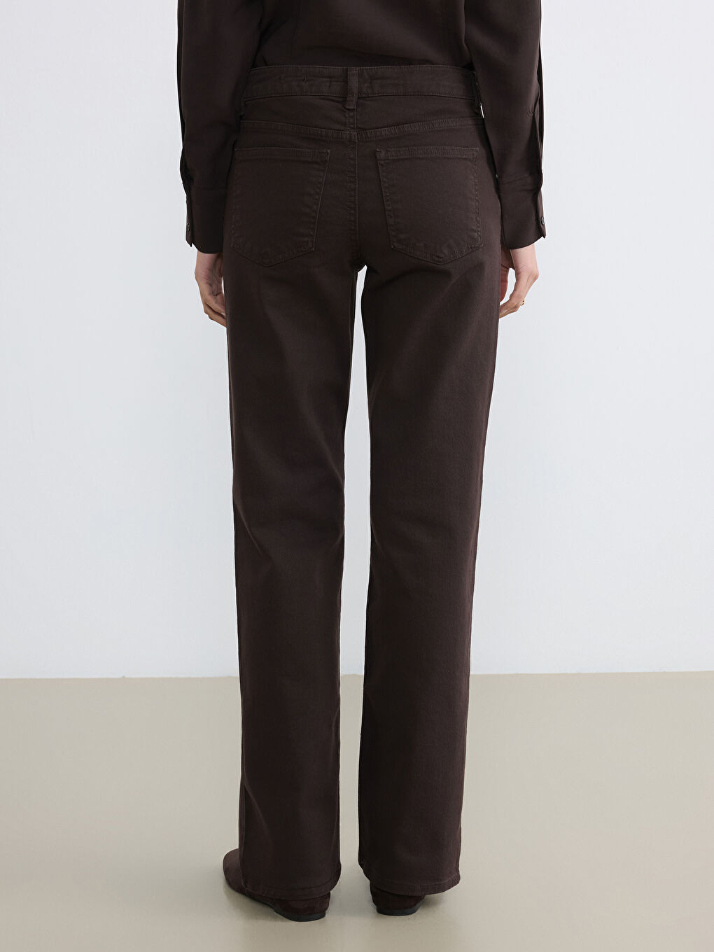 Kahverengi Yüksek Bel Straight Fit Kadın Jean Pantolon-3