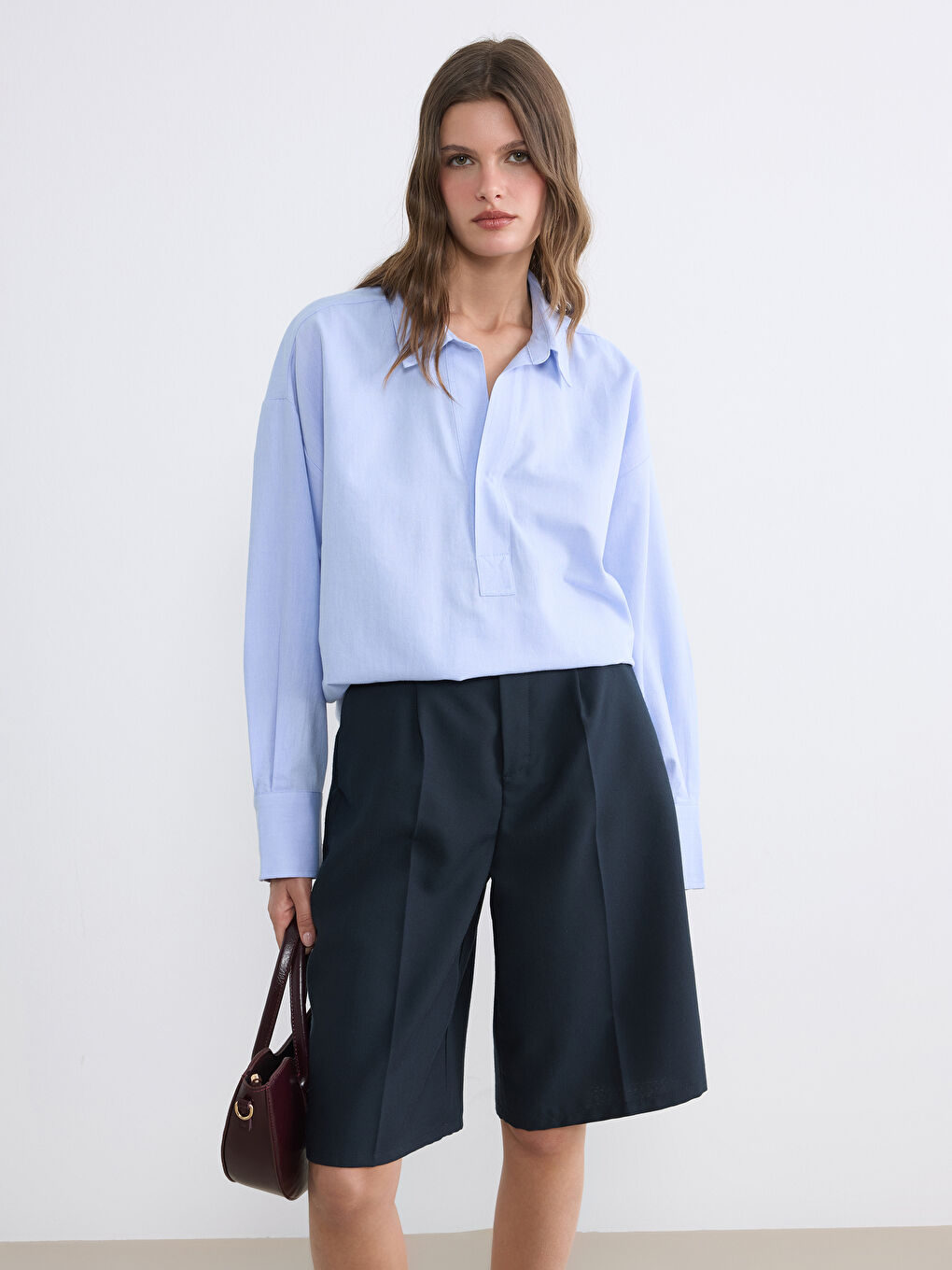 Collared Neck Oversize Oxford Blouse