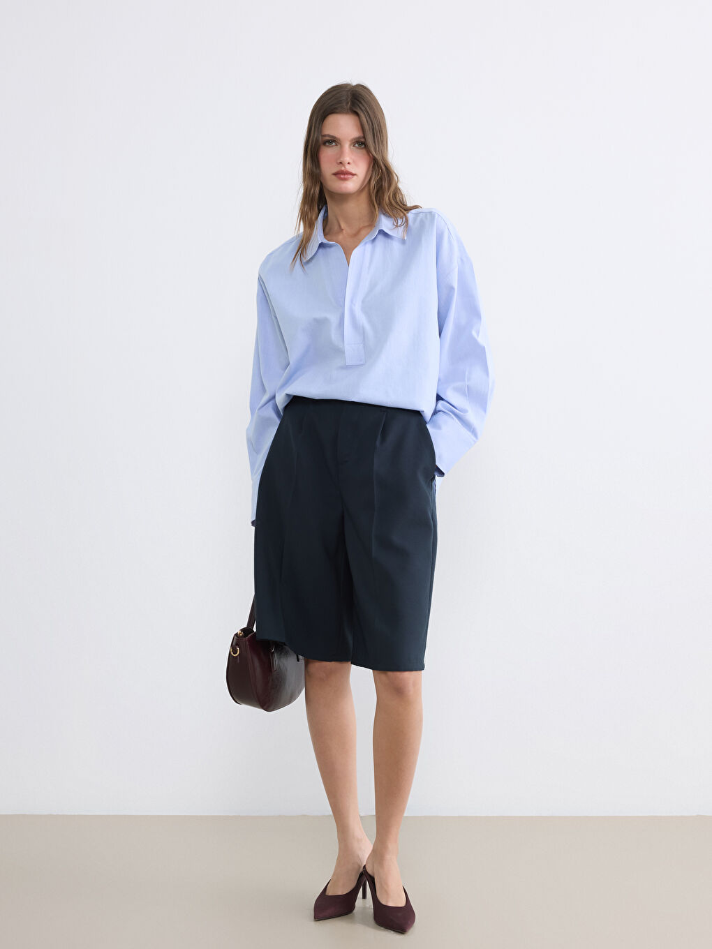 Collared Neck Oversize Oxford Blouse-1