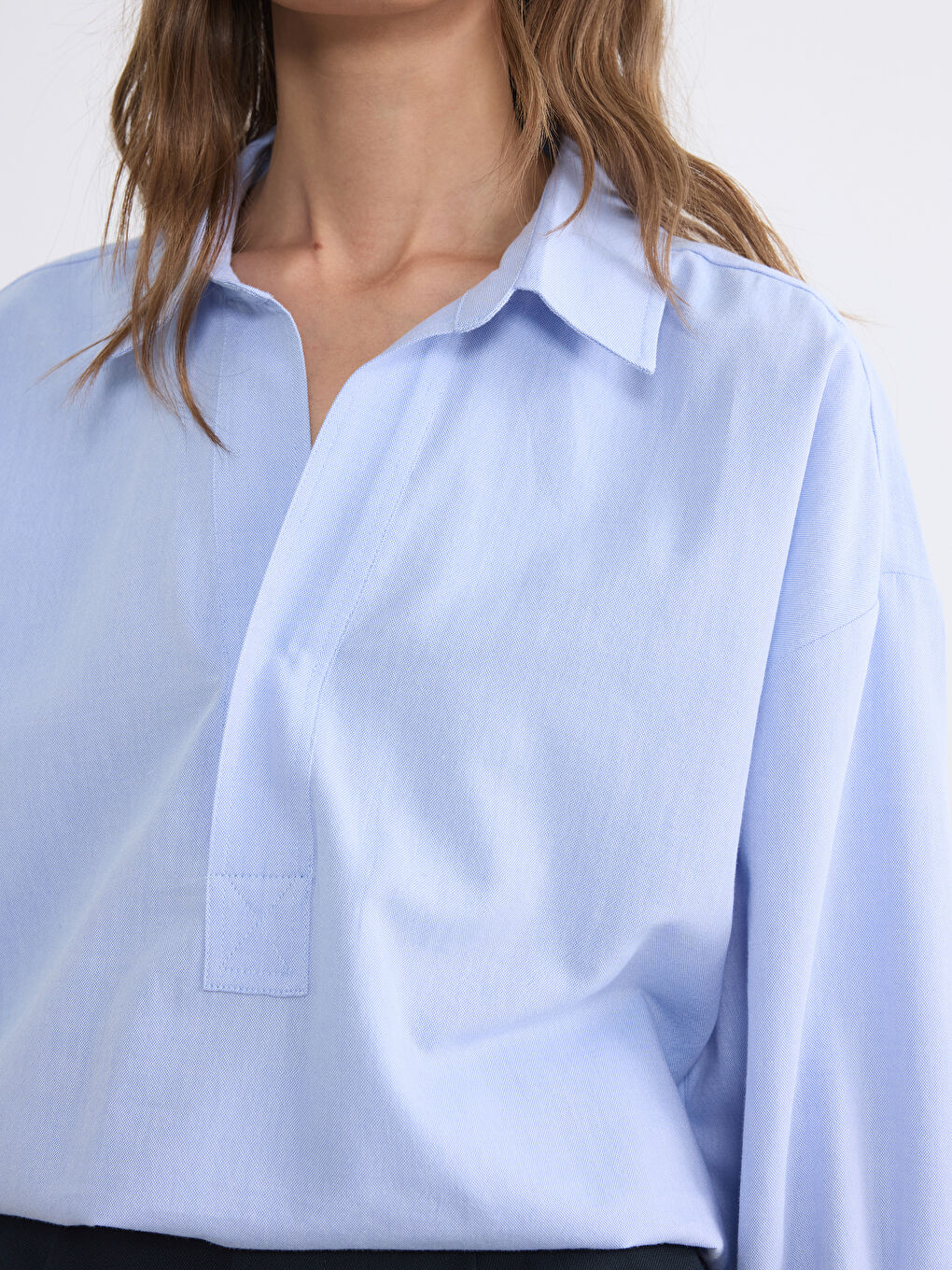 Collared Neck Oversize Oxford Blouse-2
