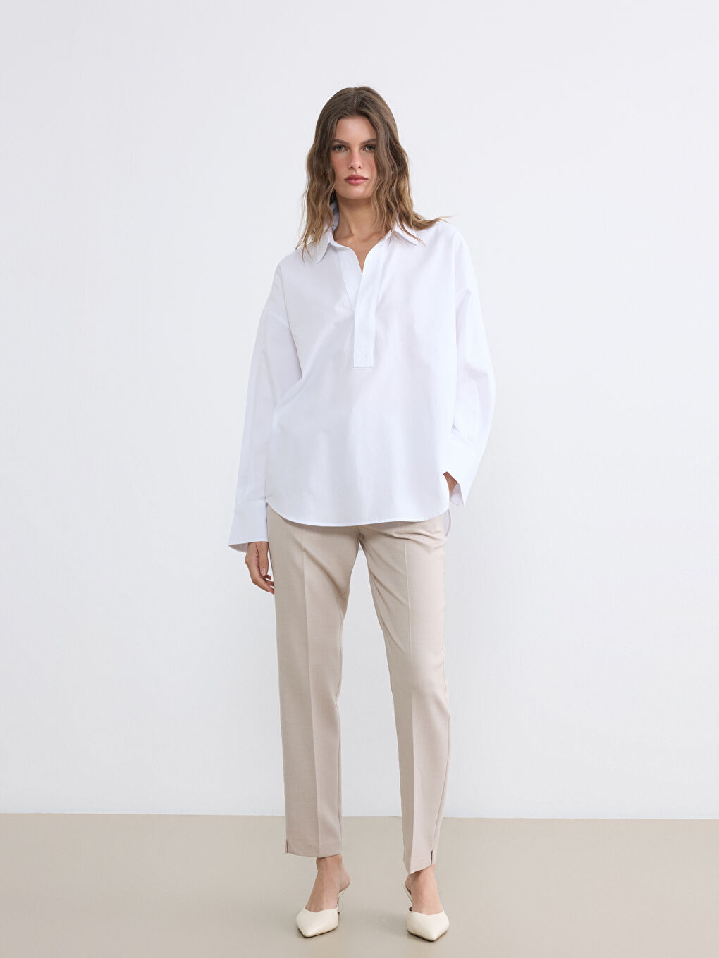 Collared Neck Oversize Oxford Blouse-1
