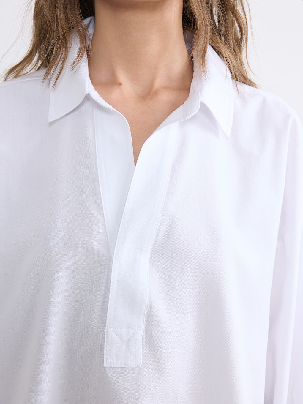Collared Neck Oversize Oxford Blouse-2