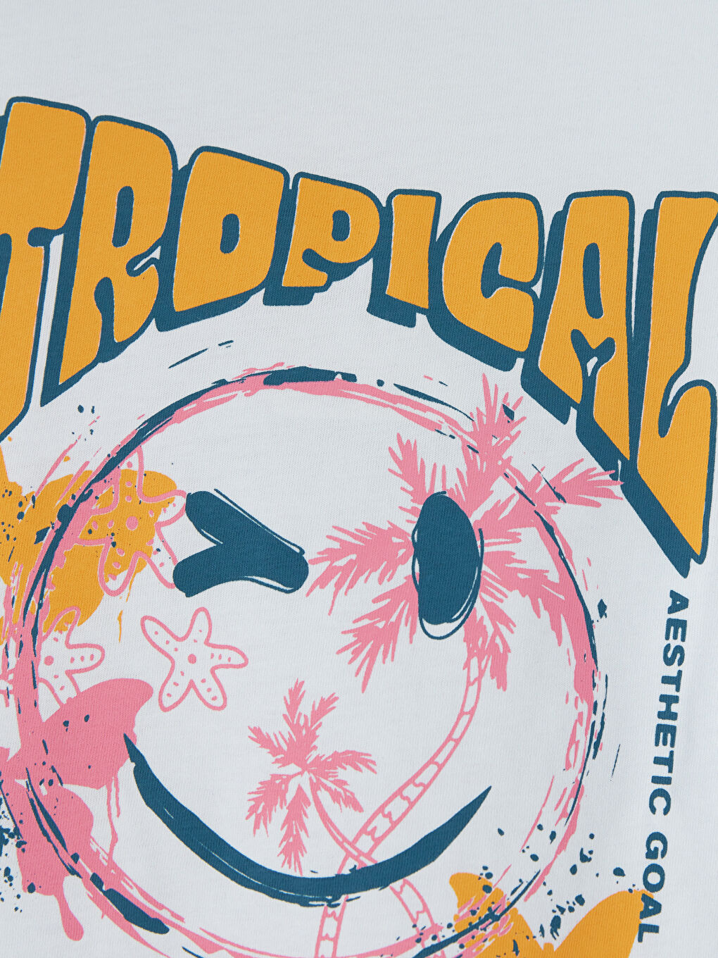 تي شيرت مطبوع بياقة دائرية للبنات-2