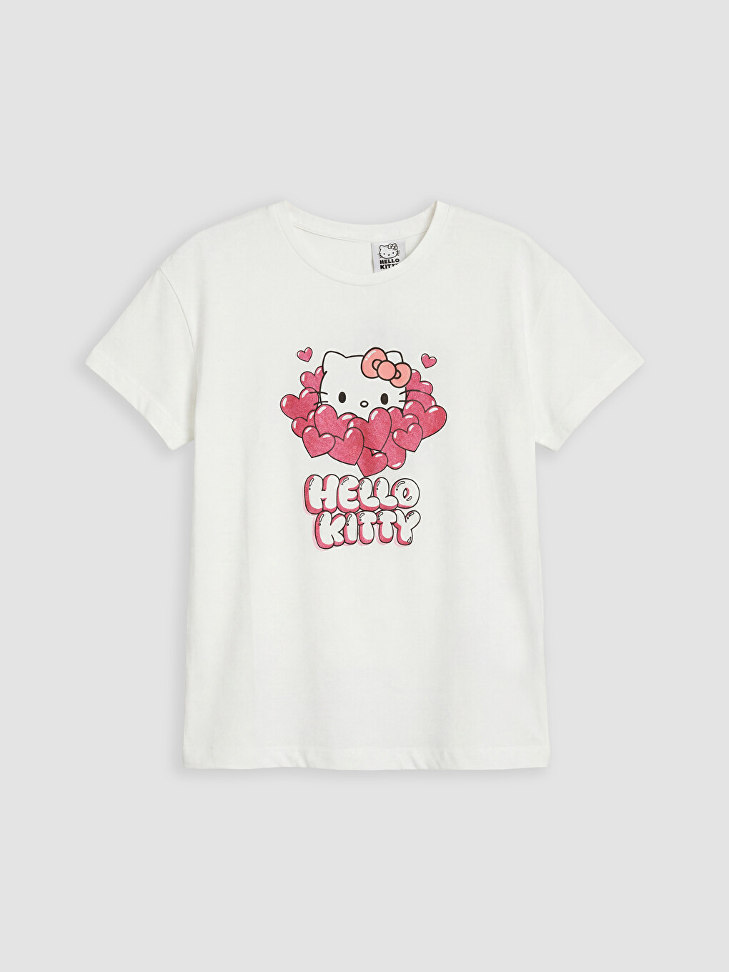 Beyaz Bisiklet Yaka Hello Kitty Baskılı Kız Çocuk Tişört
