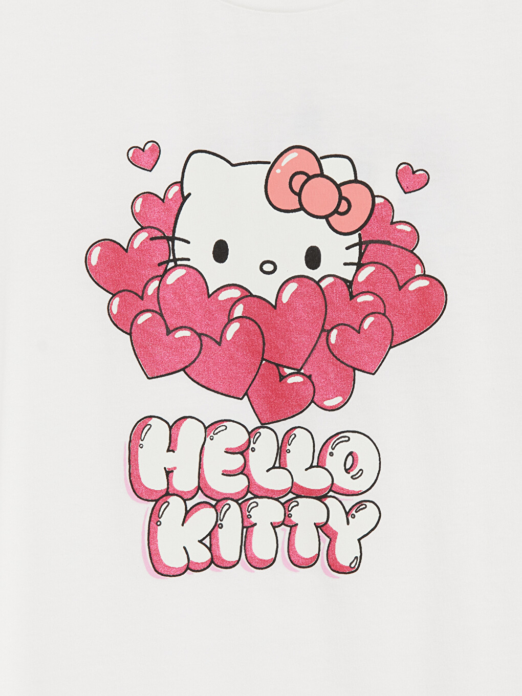Beyaz Bisiklet Yaka Hello Kitty Baskılı Kız Çocuk Tişört-2