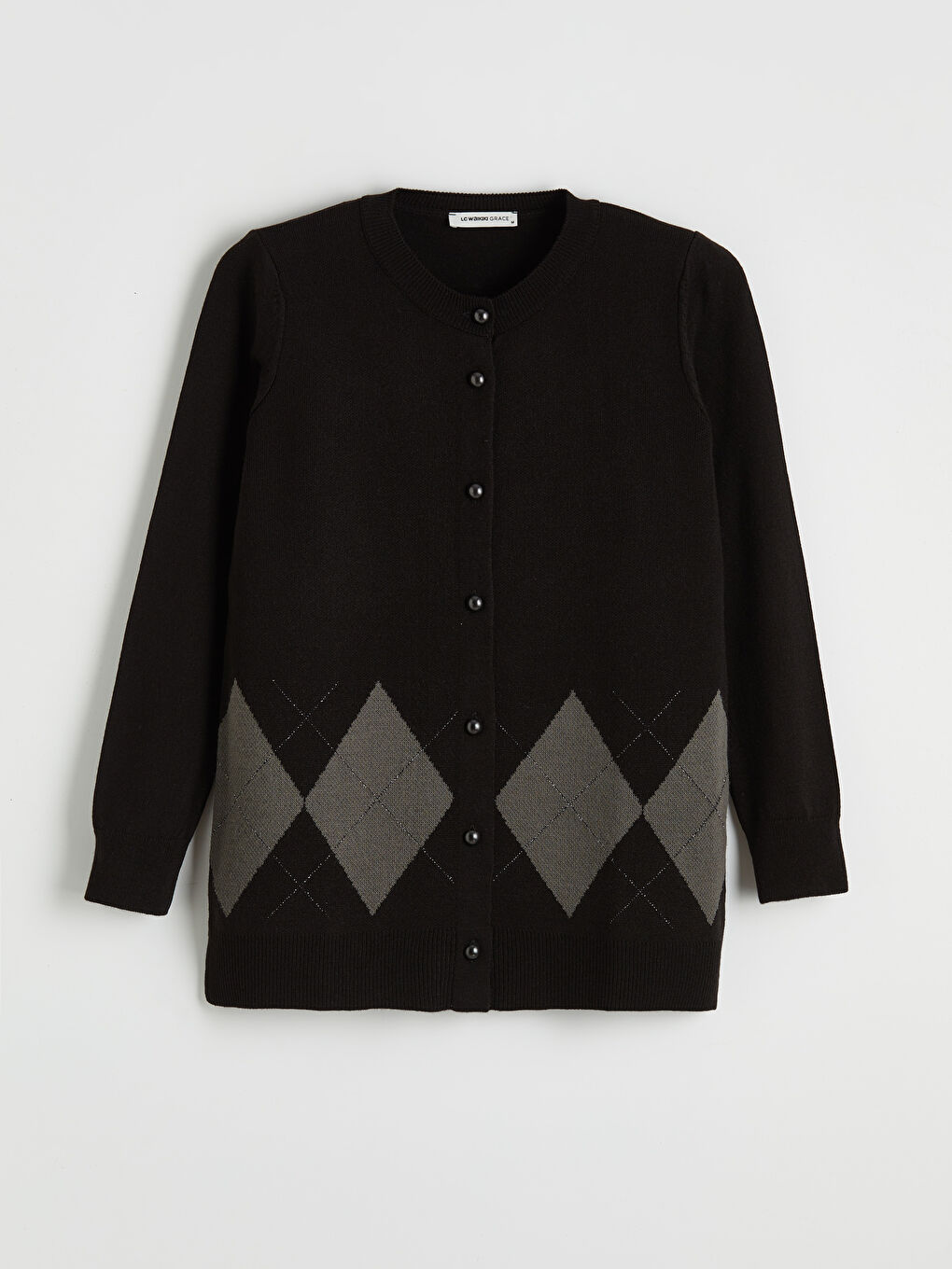 Antrasit Bisiklet Yaka Baklava Desenli Kadın Triko Hırka