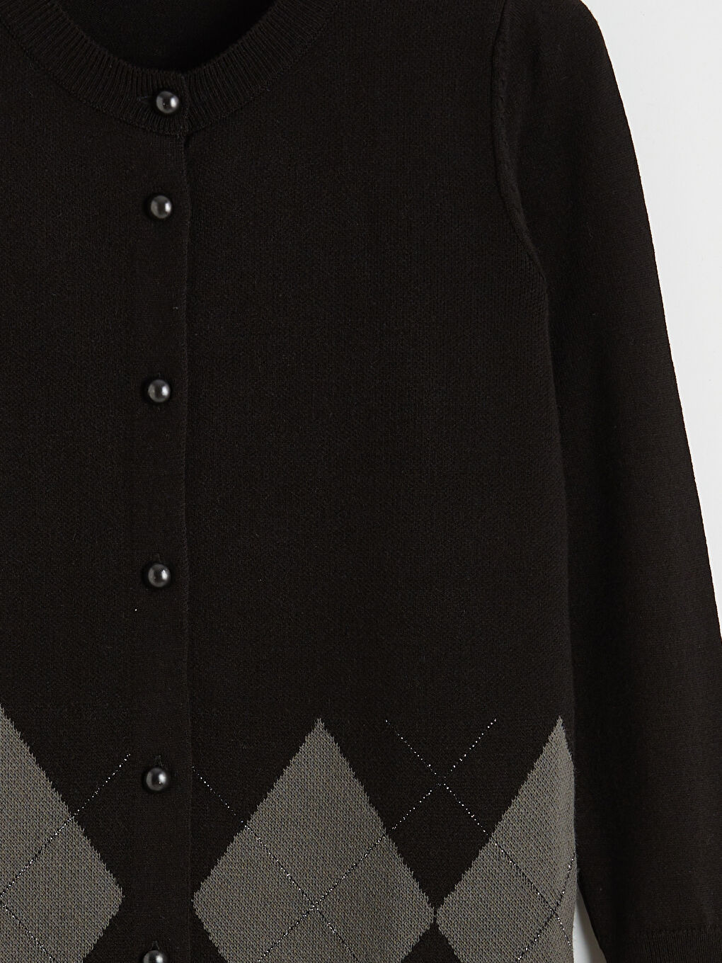 Antrasit Bisiklet Yaka Baklava Desenli Kadın Triko Hırka-2