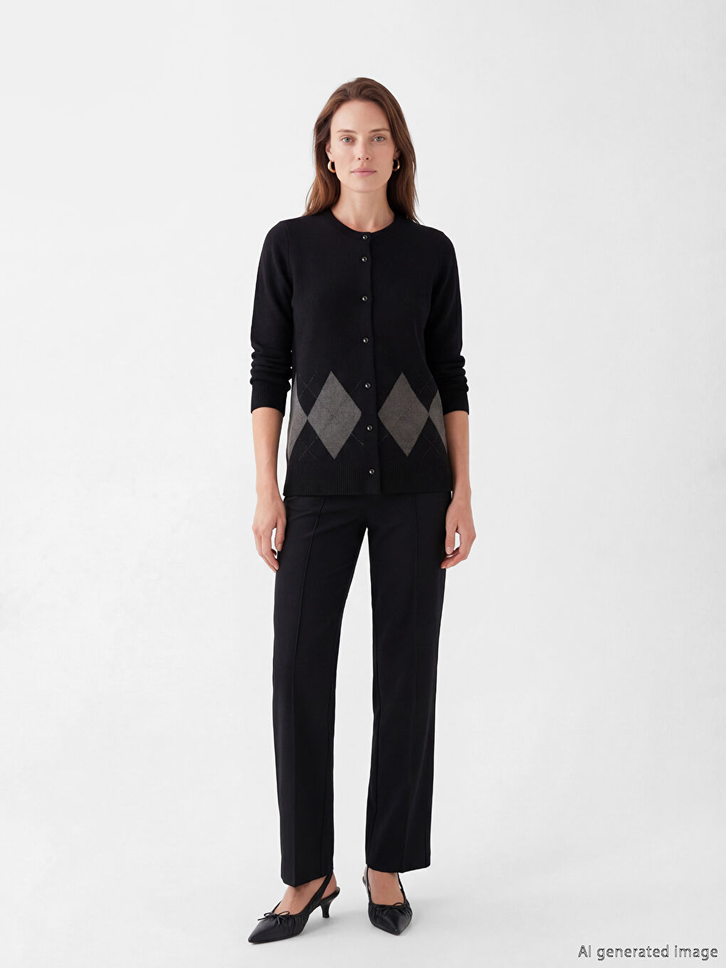 Antrasit Bisiklet Yaka Baklava Desenli Kadın Triko Hırka-1