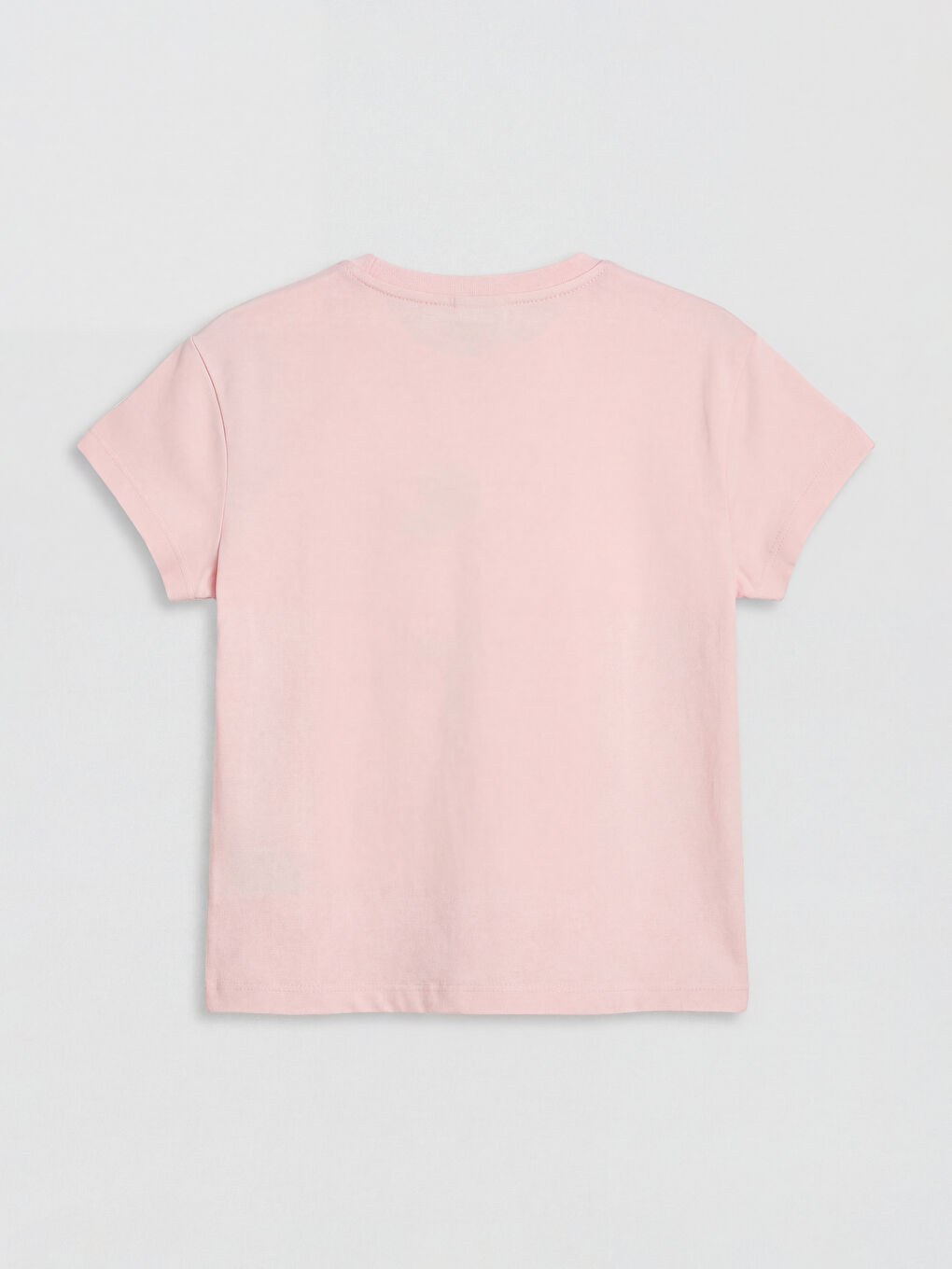 Pembe Bisiklet Yaka Lilo & Stitch Baskılı Kız Çocuk Tişört-1