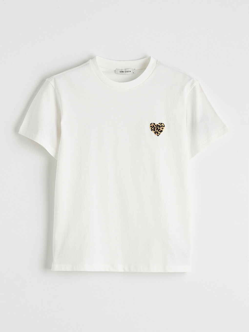 Crew Neck Leopard Heart Print Women's T-Shirt-3