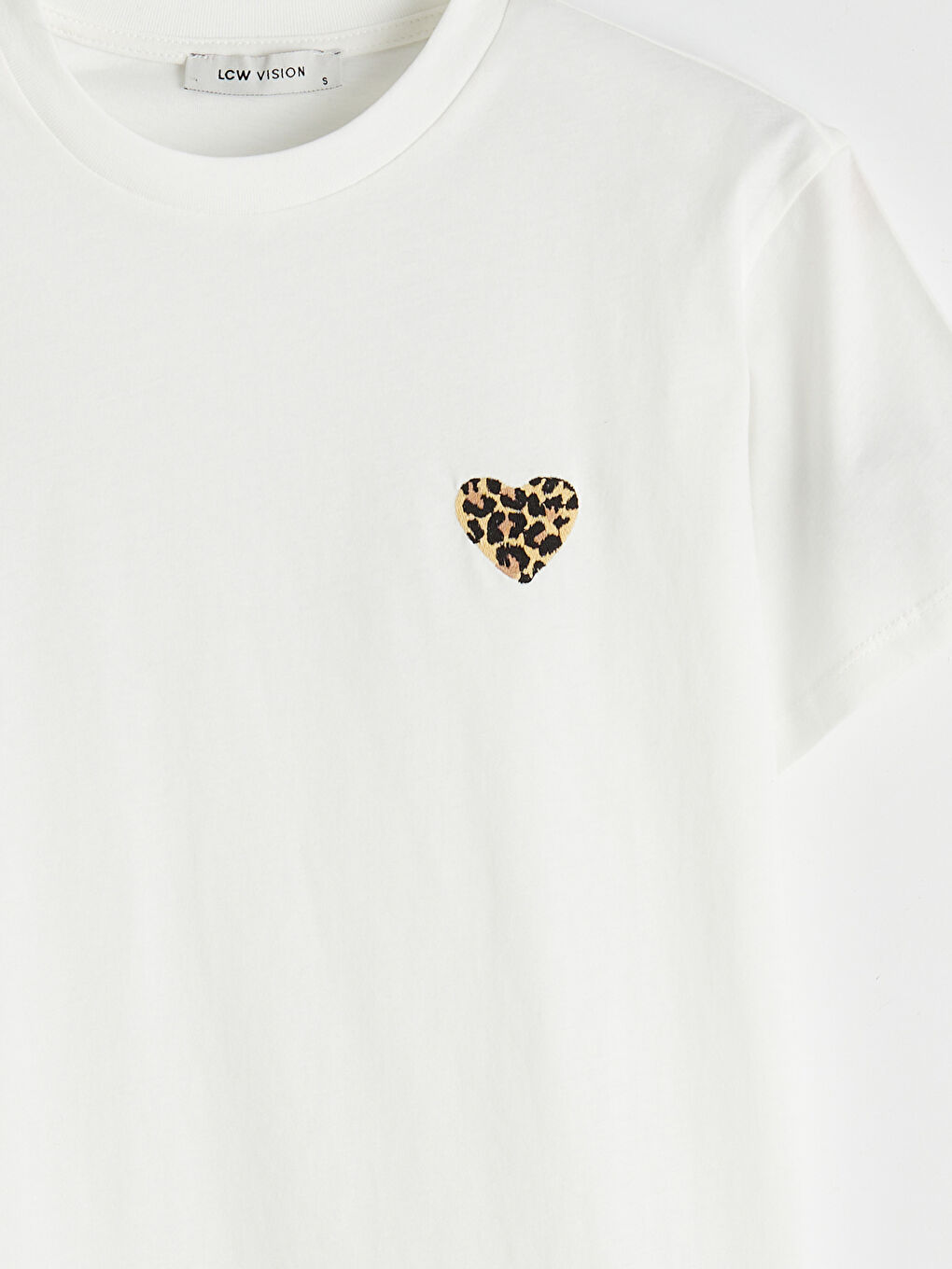 Crew Neck Leopard Heart Print Women's T-Shirt-5