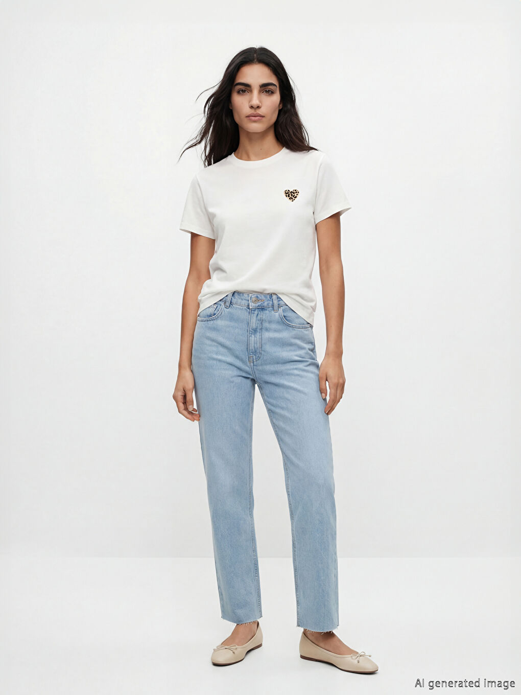 Crew Neck Leopard Heart Print Women's T-Shirt-1