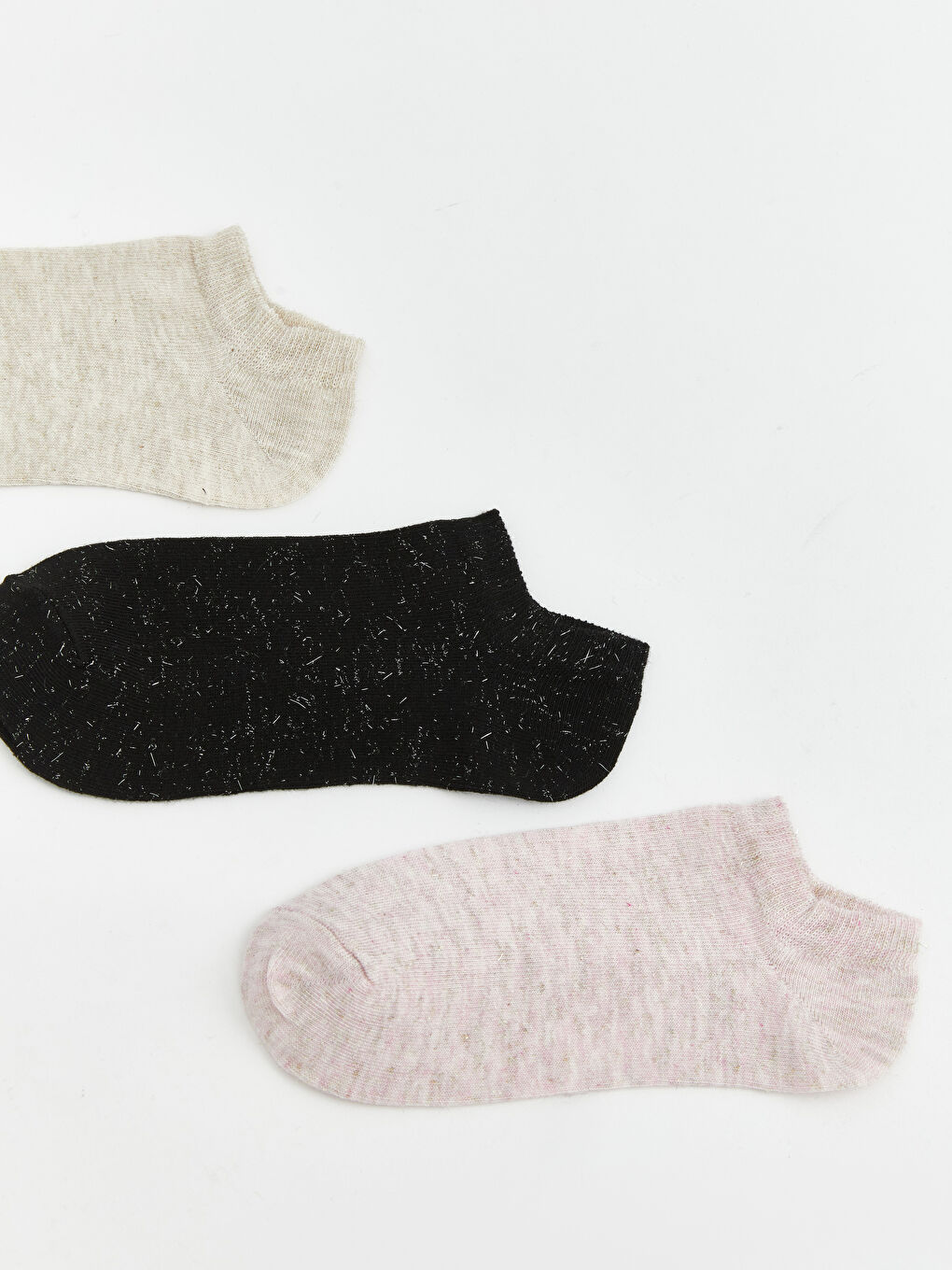 Ekru Kadın Sneaker Çorap 3'lü-1