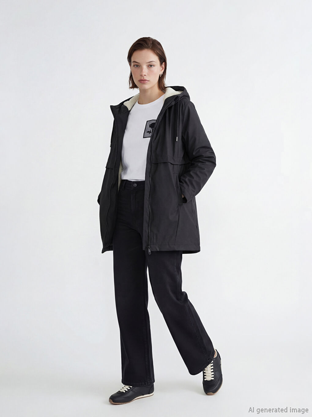 Siyah Kapüşonlu Kadın Yağmurluk-1