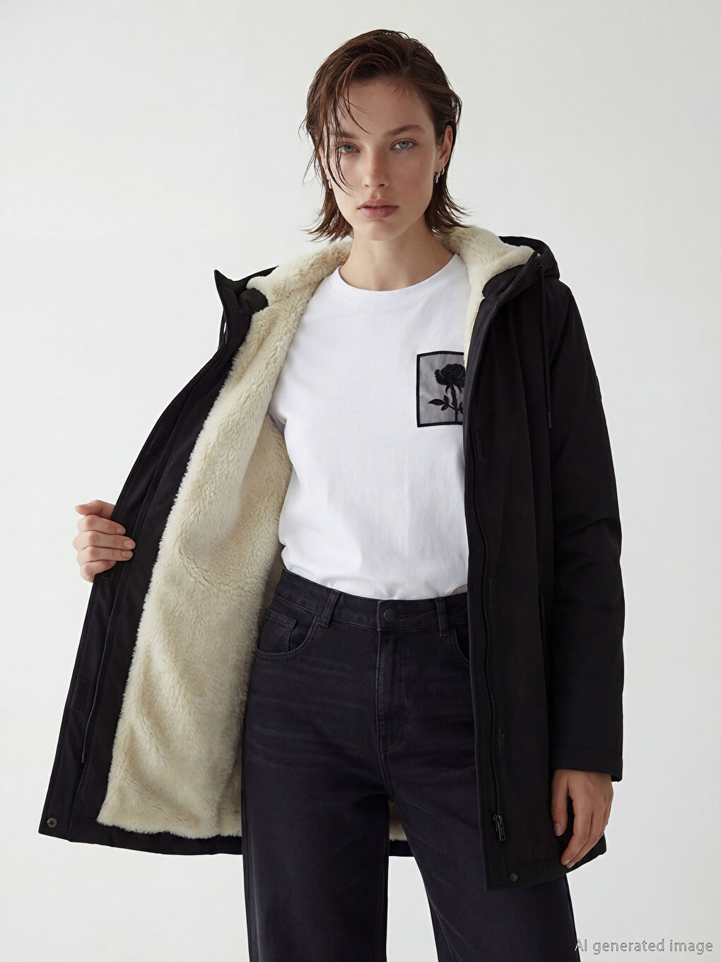 Siyah Kapüşonlu Kadın Yağmurluk-2