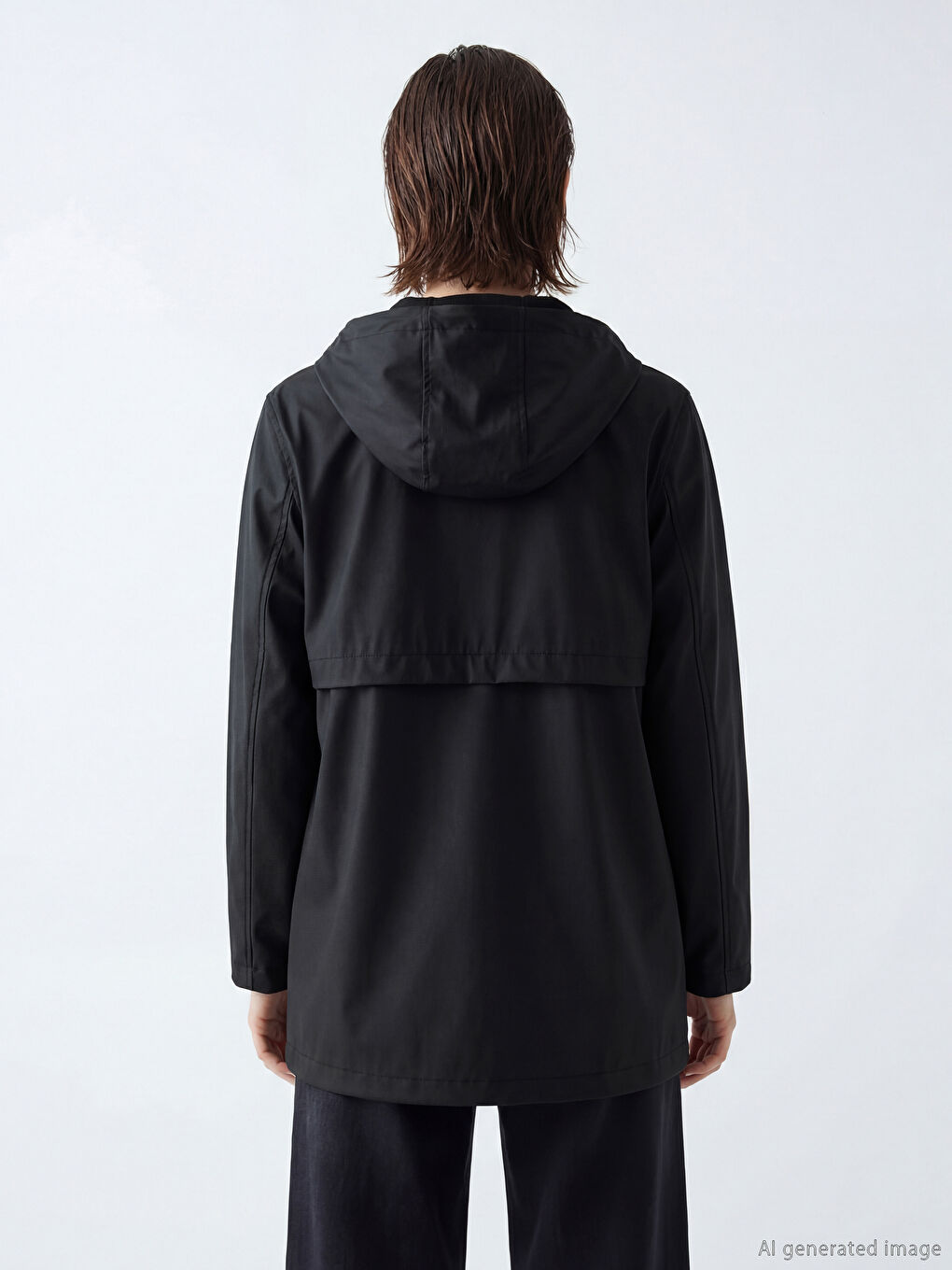 Siyah Kapüşonlu Kadın Yağmurluk-3