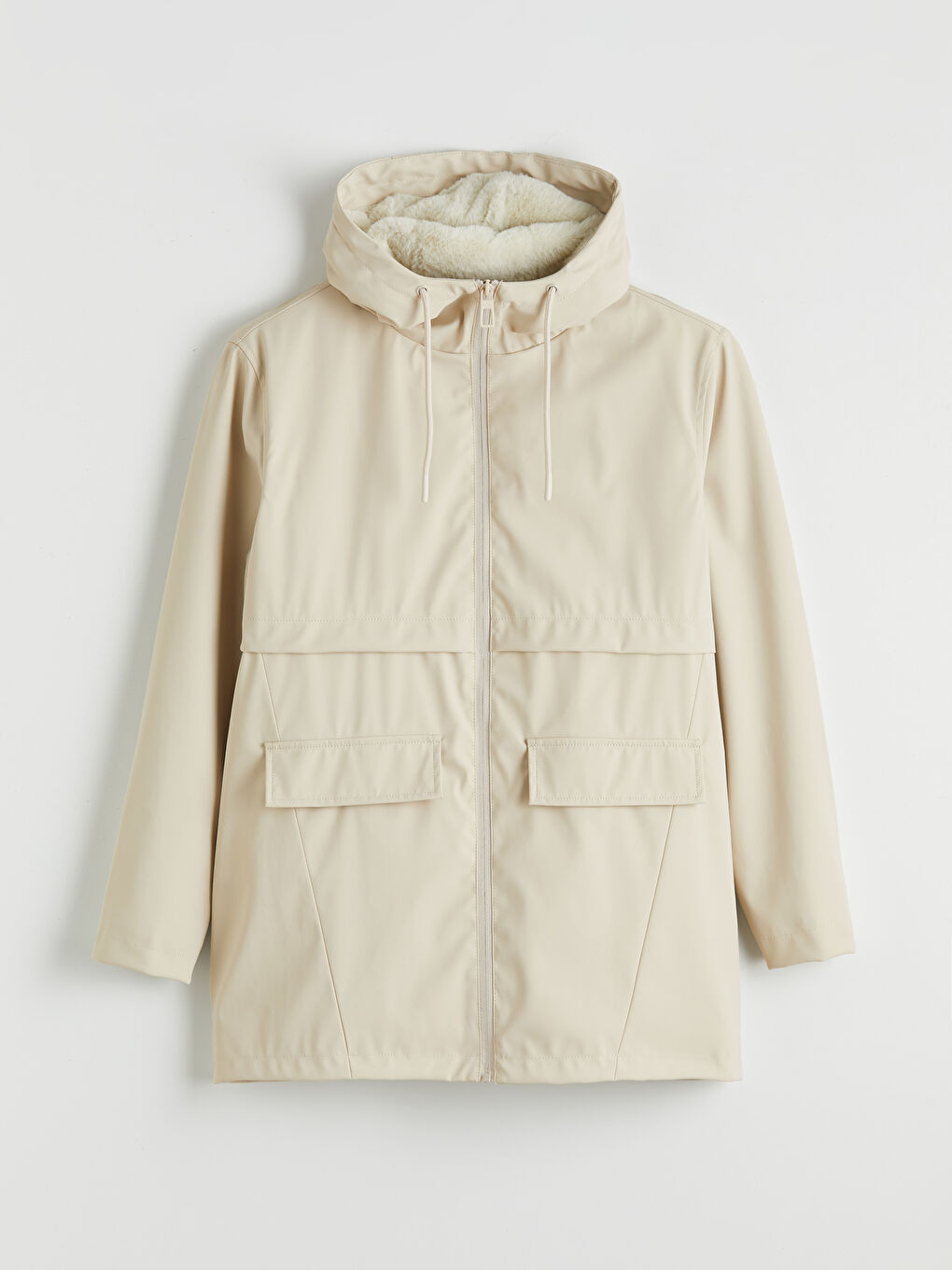 Bej Kapüşonlu Kadın Yağmurluk-3