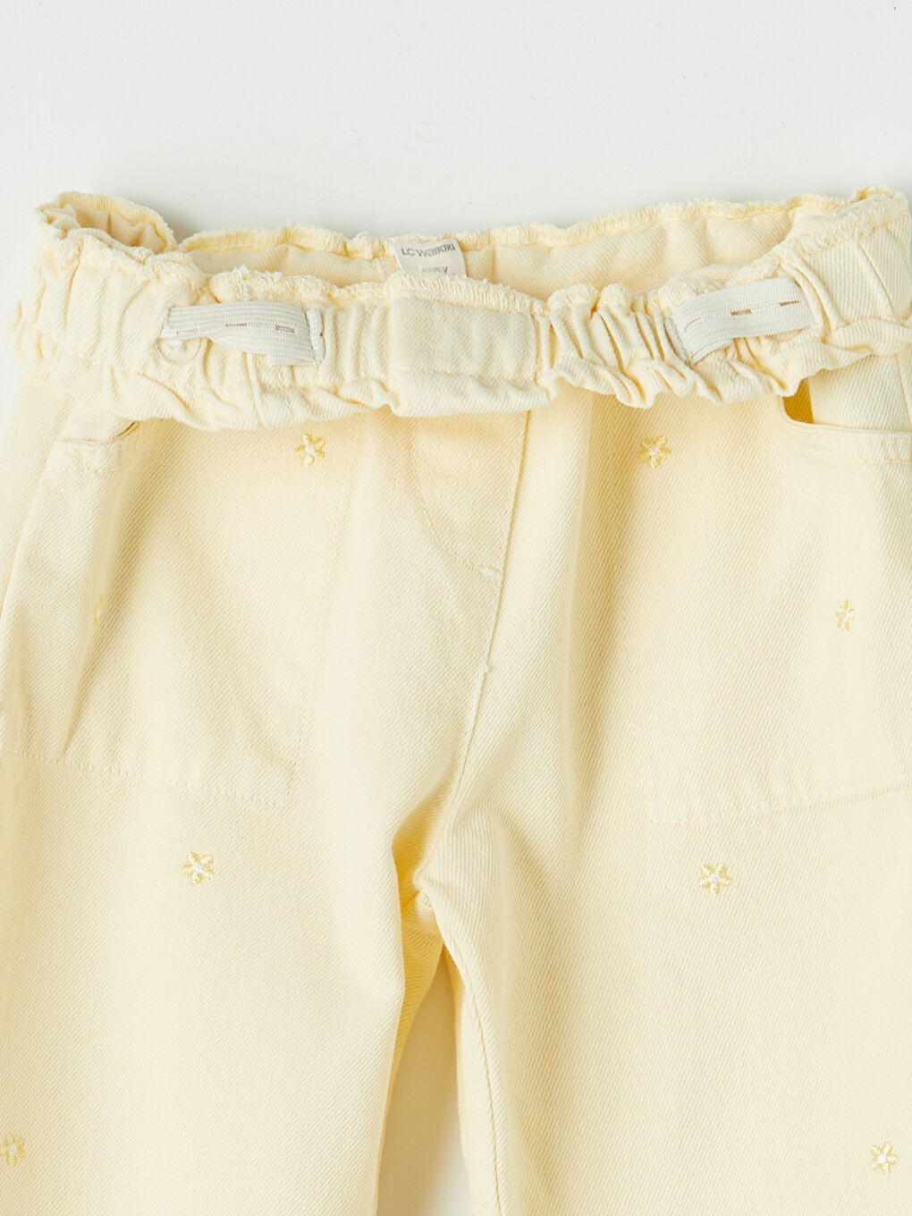 Sarı Regular Fit Kız Çocuk Nakışlı Gabardin Pantolon-3