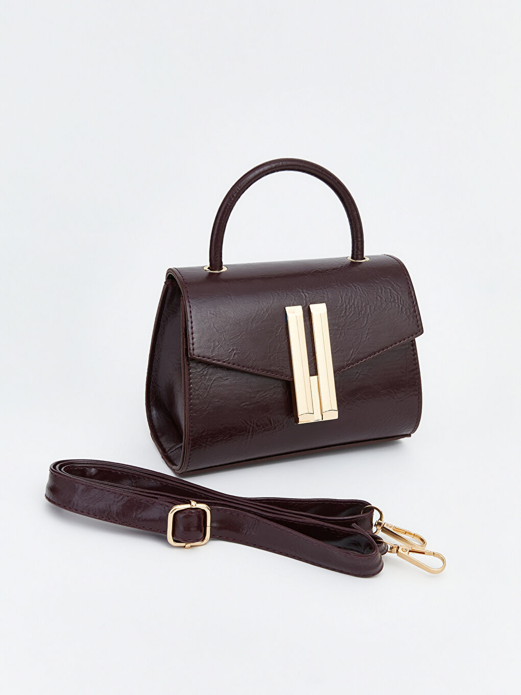 Bordo Deri Görünümlü Kadın Omuz Çantası-1