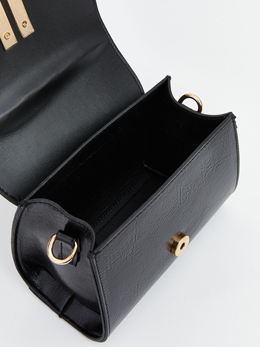 Siyah Deri Görünümlü Kadın Omuz Çantası-2