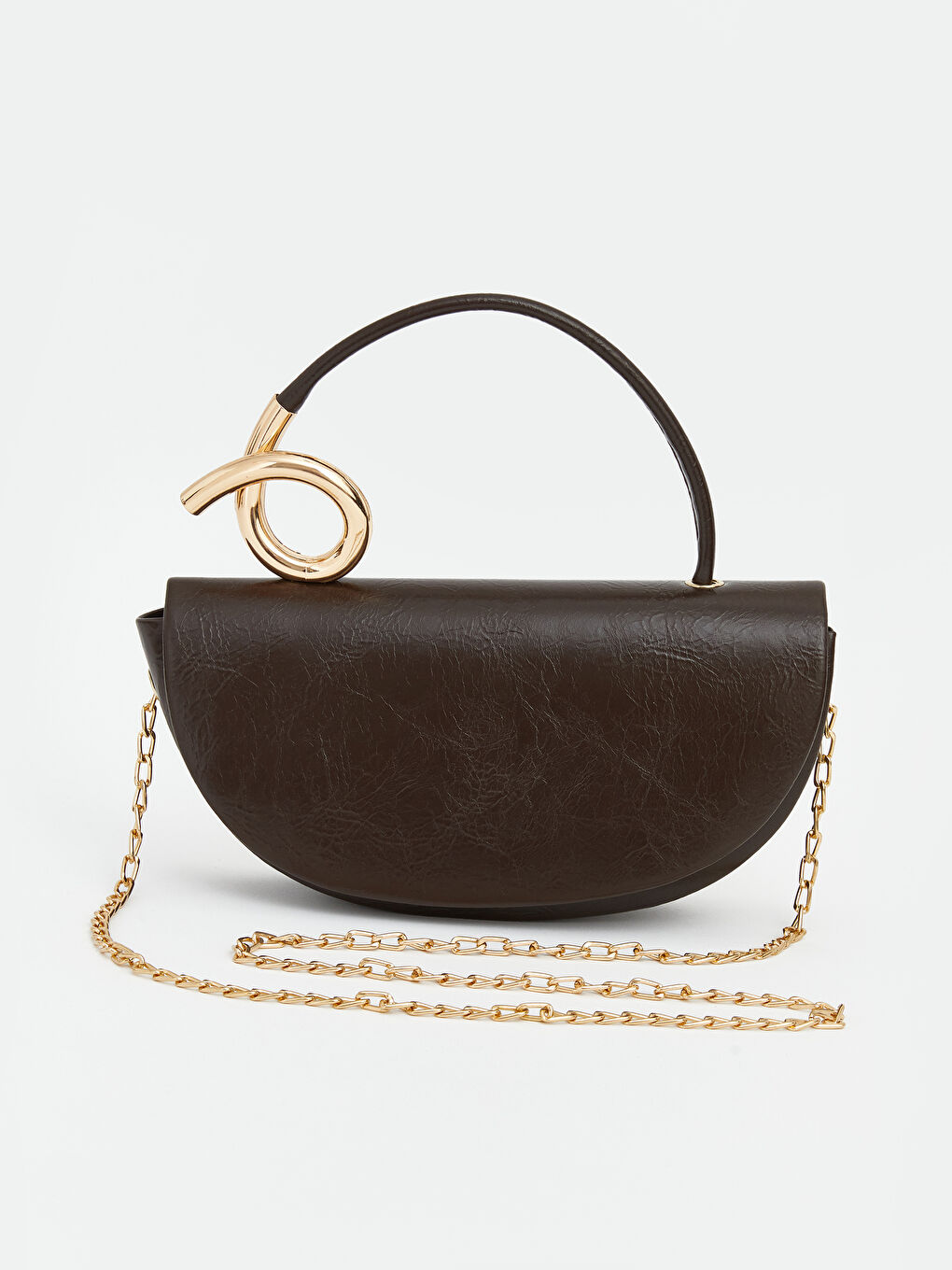 Kahverengi Zincir Sap Detaylı  Kadın Omuz Çantası	-1