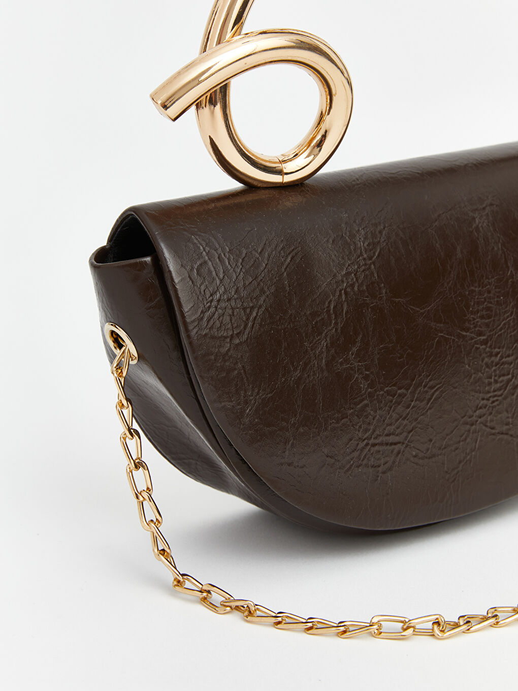 Kahverengi Zincir Sap Detaylı  Kadın Omuz Çantası	-3