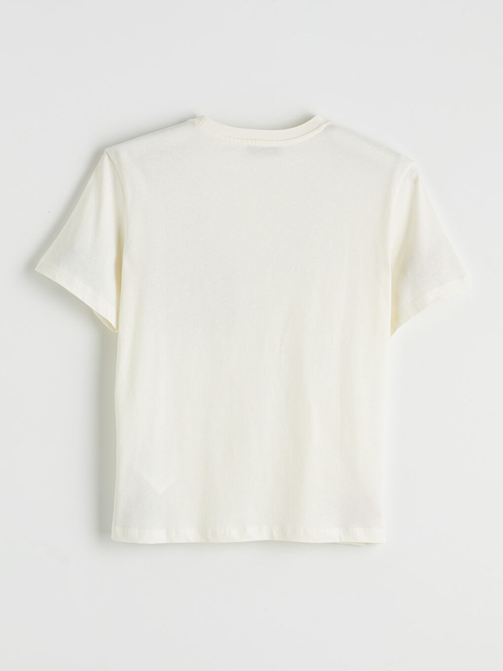 Ekru Bisiklet Yaka Nakışlı Kadın Tişört-5