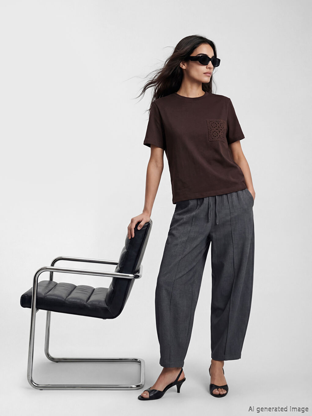 Футболка с круглым вырезом и вышивкой для женщин-1