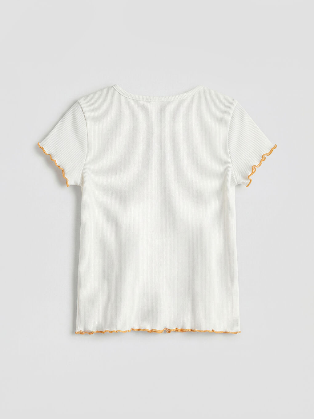 Ekru  Kız Çocuk Fırfırlı Baskılı Tişört-1