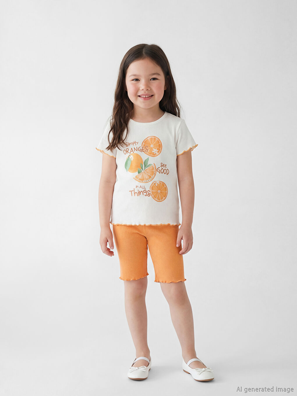 Ekru Baskılı Kız Çocuk Tişört ve Tayt