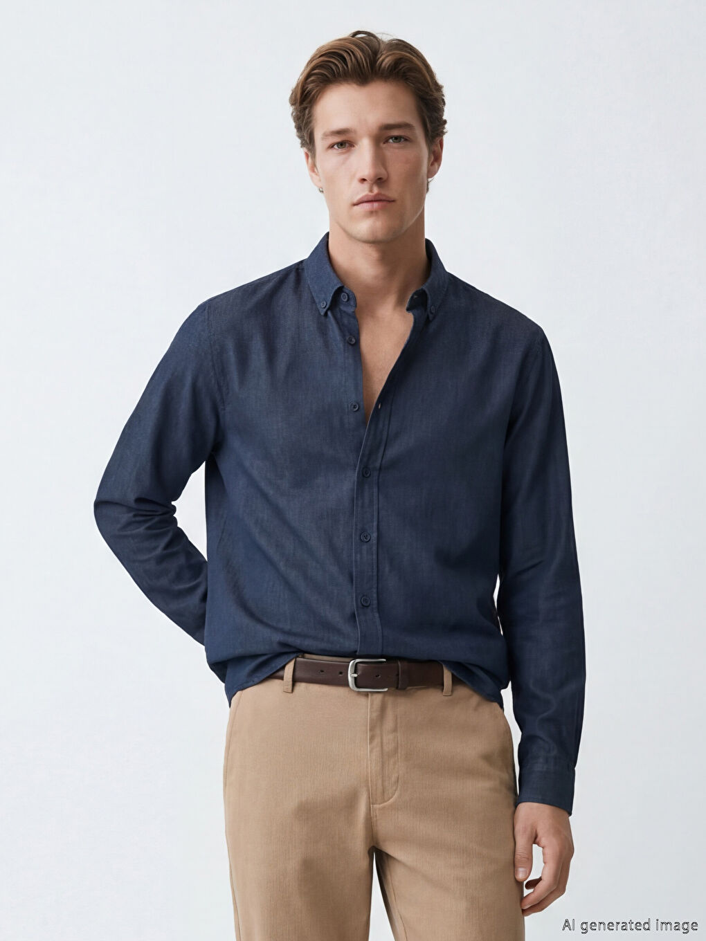 Lacivert Regular Fit Erkek Jean Gömlek