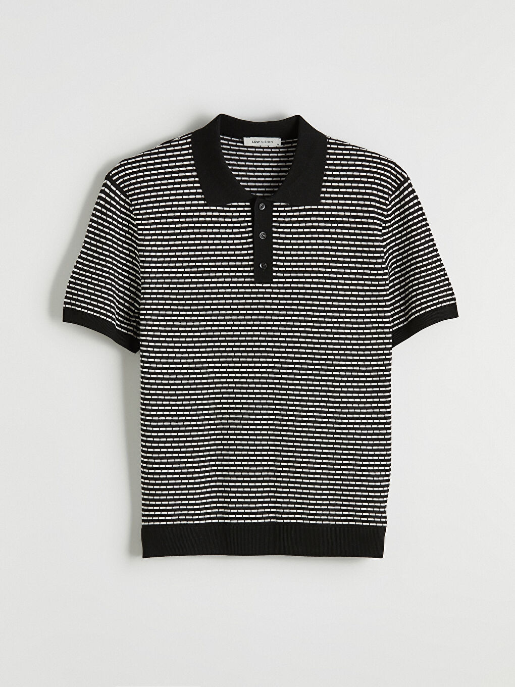 Siyah Polo Yaka Desenli Erkek Triko Kazak