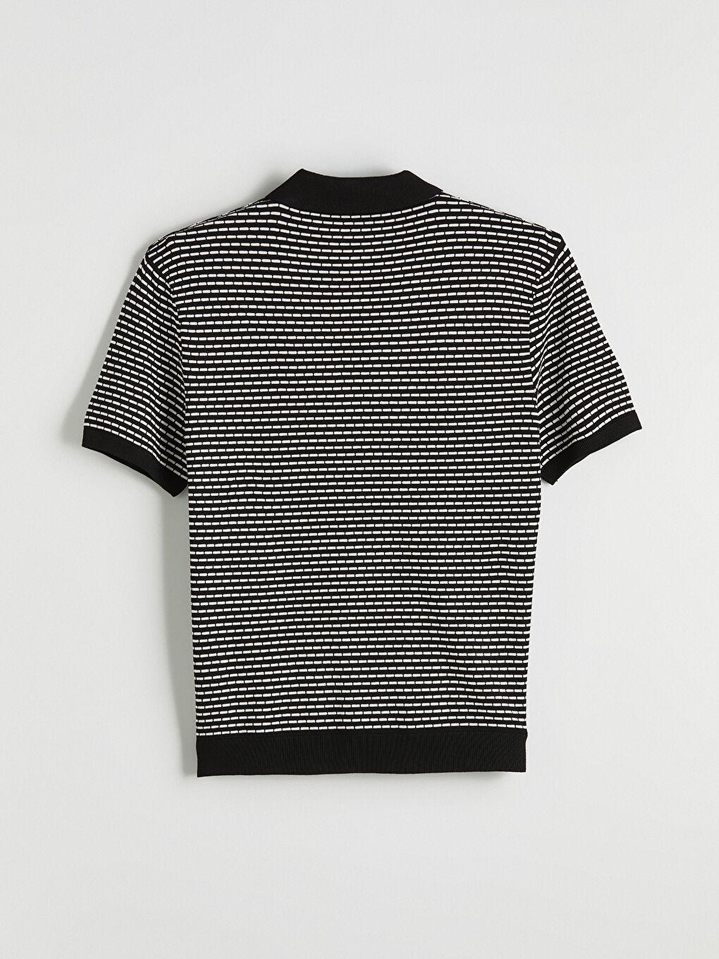 Siyah Polo Yaka Desenli Erkek Triko Kazak-2