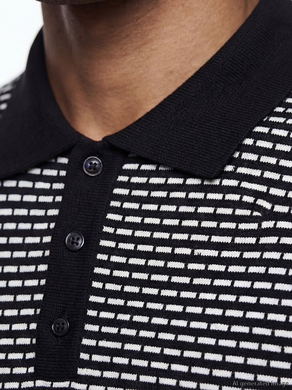 Siyah Polo Yaka Desenli Erkek Triko Tişört-2