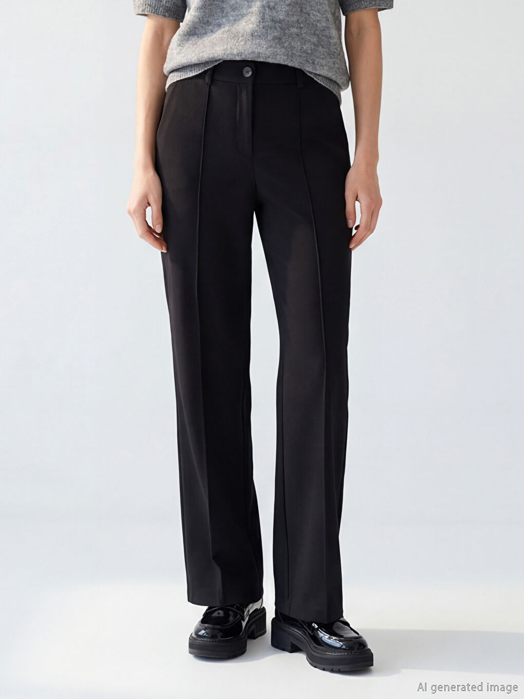 Siyah Dar Fit Geniş Paça Kadın Pantolon-1