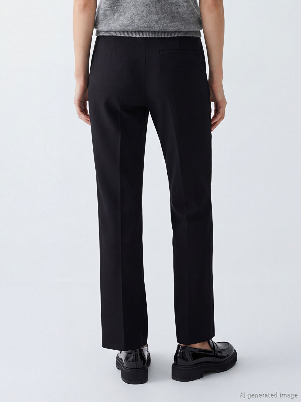 Siyah Dar Fit Geniş Paça Kadın Pantolon-2