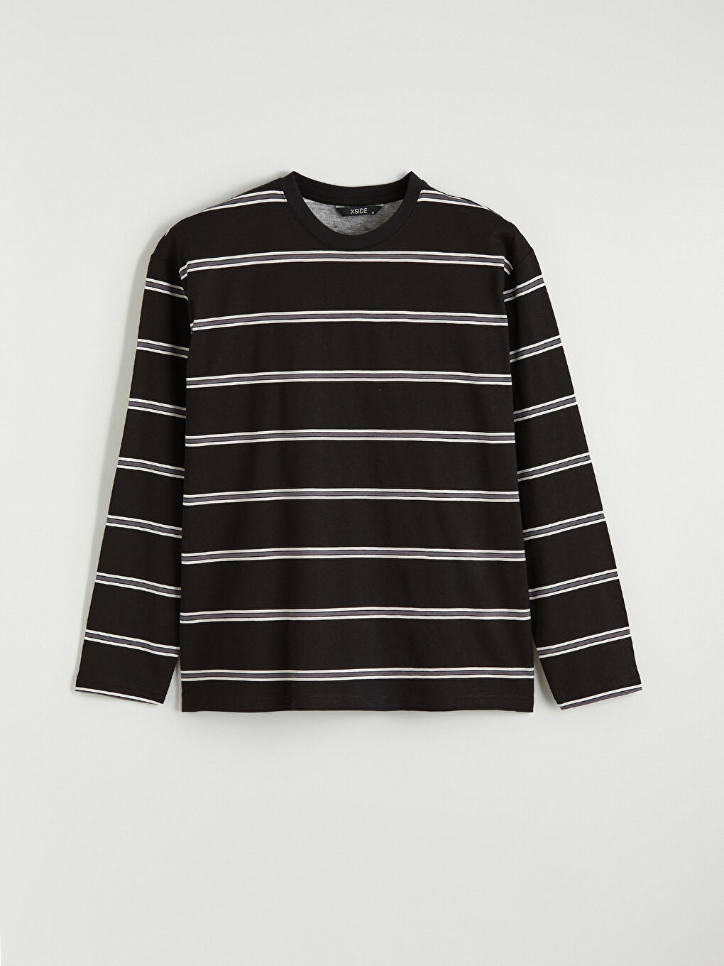 Siyah Bisiklet Yaka Uzun Kollu Çizgili Erkek Tişört