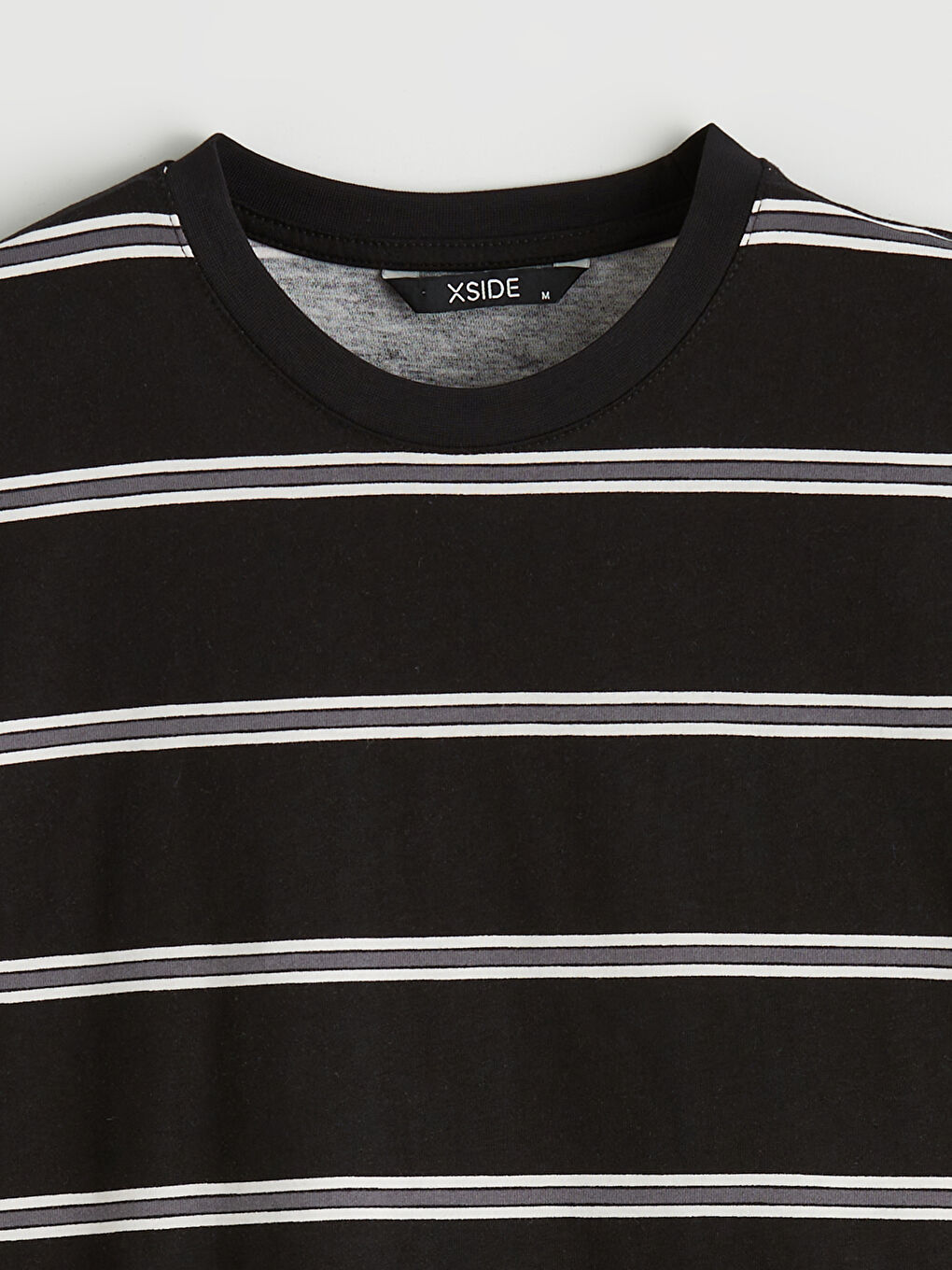 Siyah Bisiklet Yaka Uzun Kollu Çizgili Erkek Tişört-1