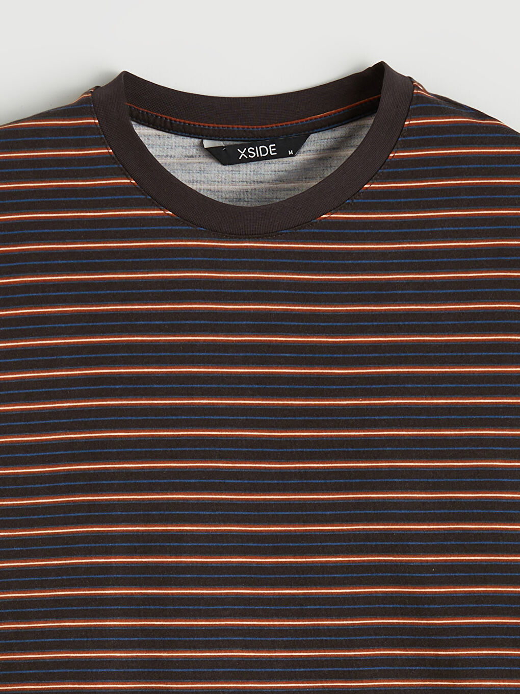 Kahverengi Bisiklet Yaka Uzun Kollu Çizgili Erkek Tişört-1