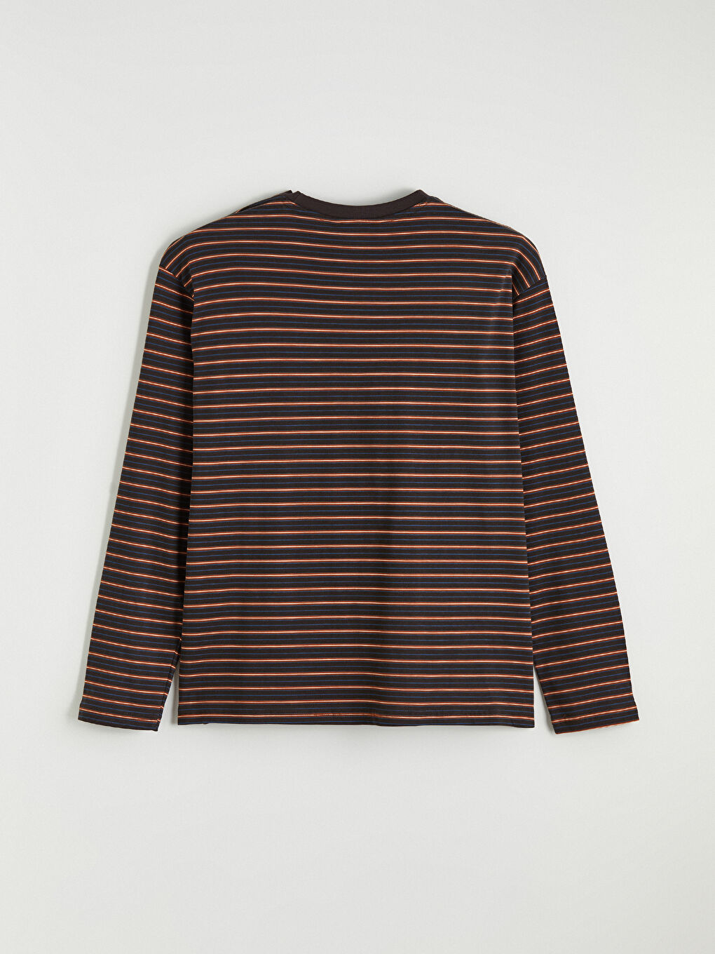 Kahverengi Bisiklet Yaka Uzun Kollu Çizgili Erkek Tişört-2
