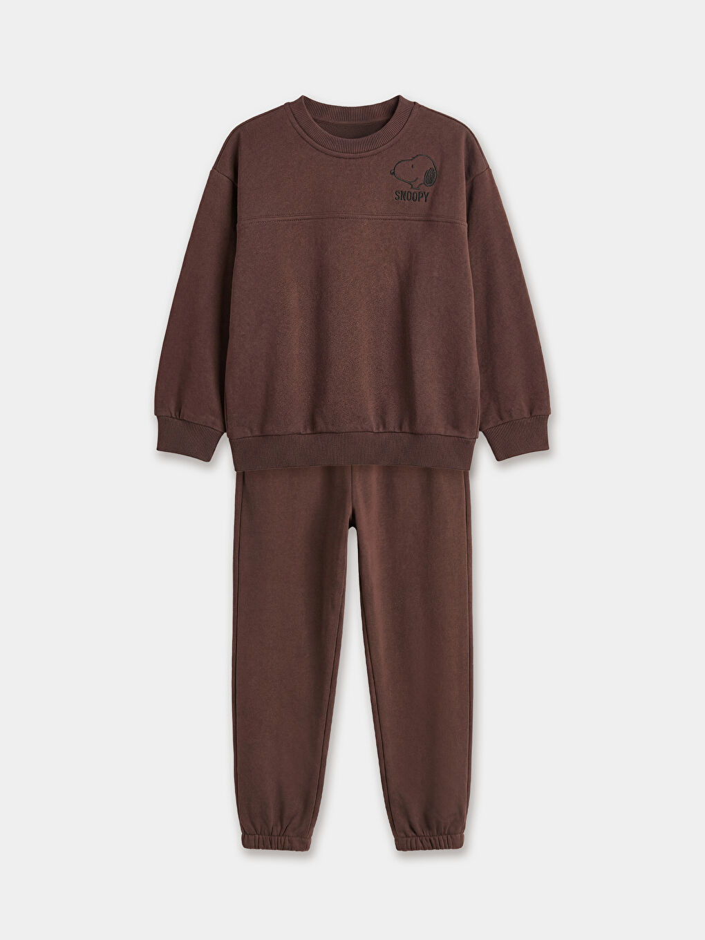Kahverengi Snoopy Baskılı Erkek Çocuk Kalın Sweatshirt ve Eşofman Altı