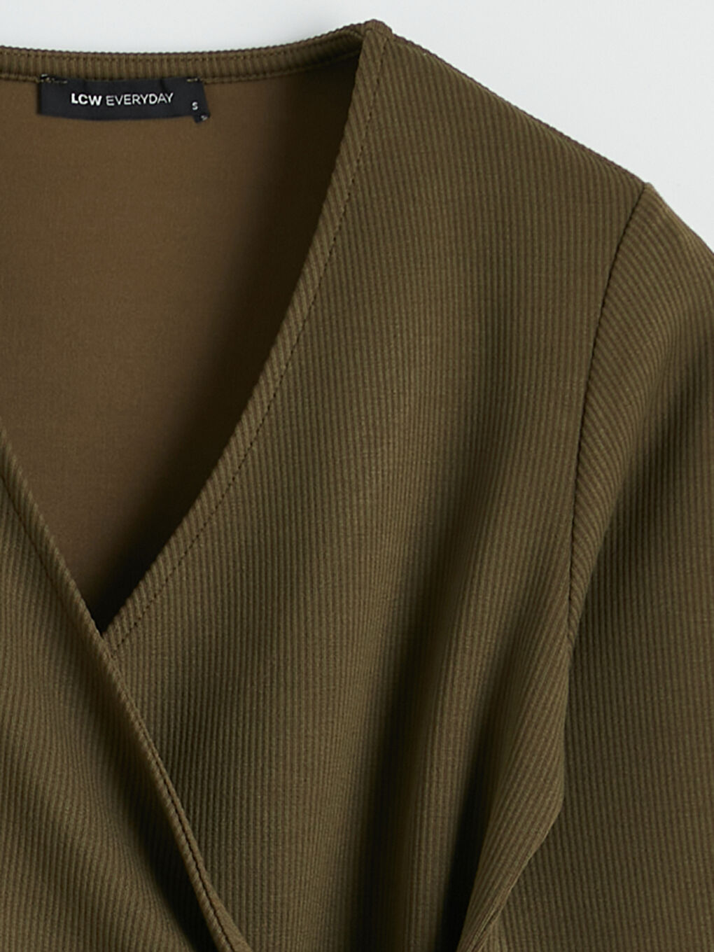 Haki Kruvaze Yaka Büzgülü Bluz-1