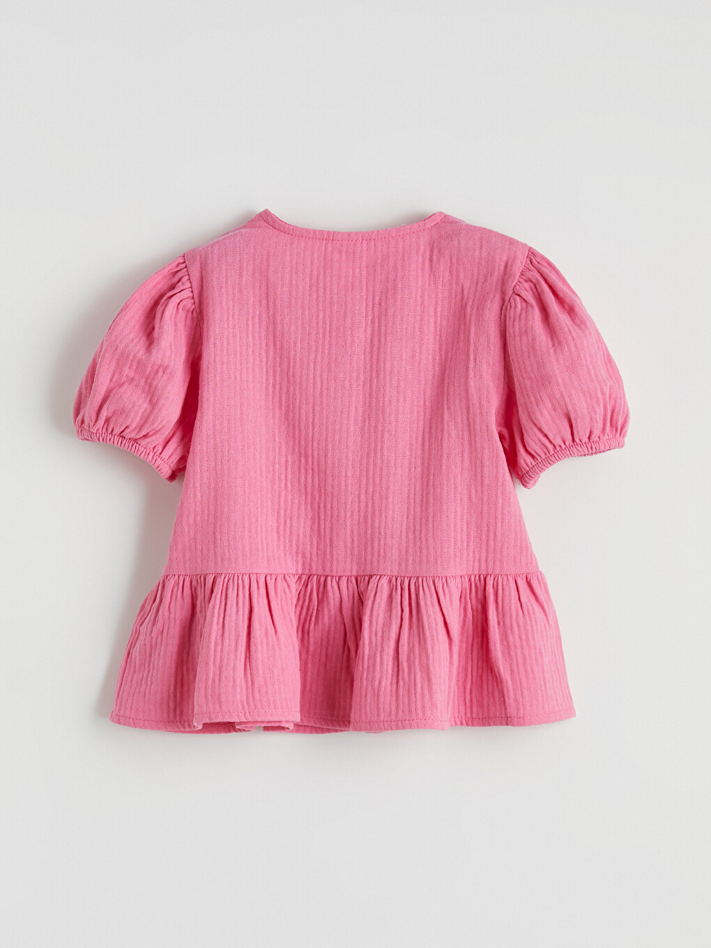 Pembe Fiyonklu Balon Kollu Kız Çocuk Peplum Bluz-1