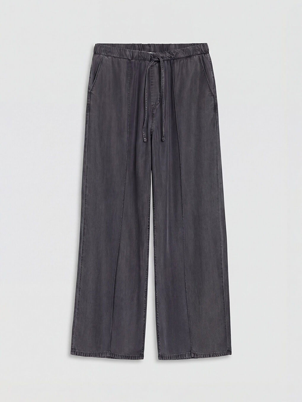 Gri Beli Lastikli Wideleg Kadın Jean Pantolon-4