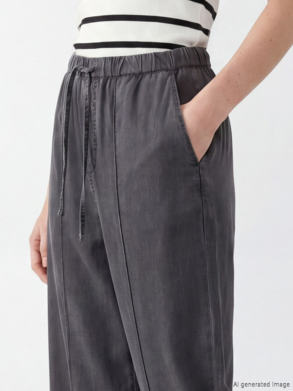 Gri Beli Lastikli Wideleg Kadın Jean Pantolon-2