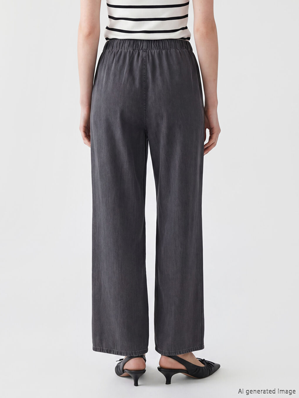 Gri Beli Lastikli Wideleg Kadın Jean Pantolon-3