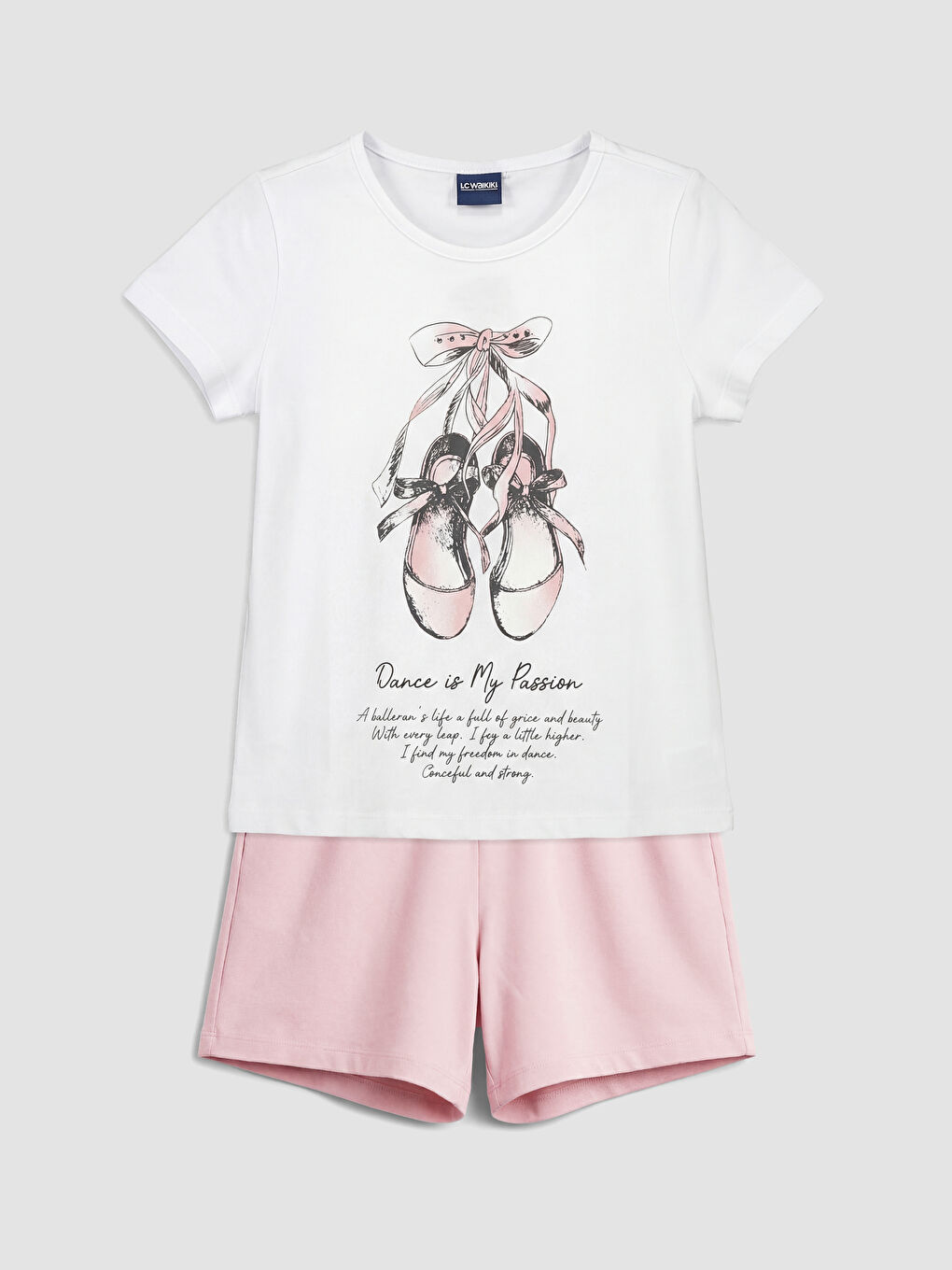 Pembe Baskılı Kız Çocuk Şortlu Tişört ve Şort