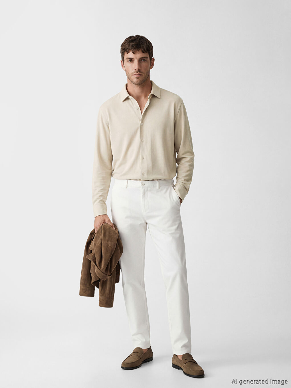 Kahverengi Slim Fit Oxford Erkek Gömlek-1