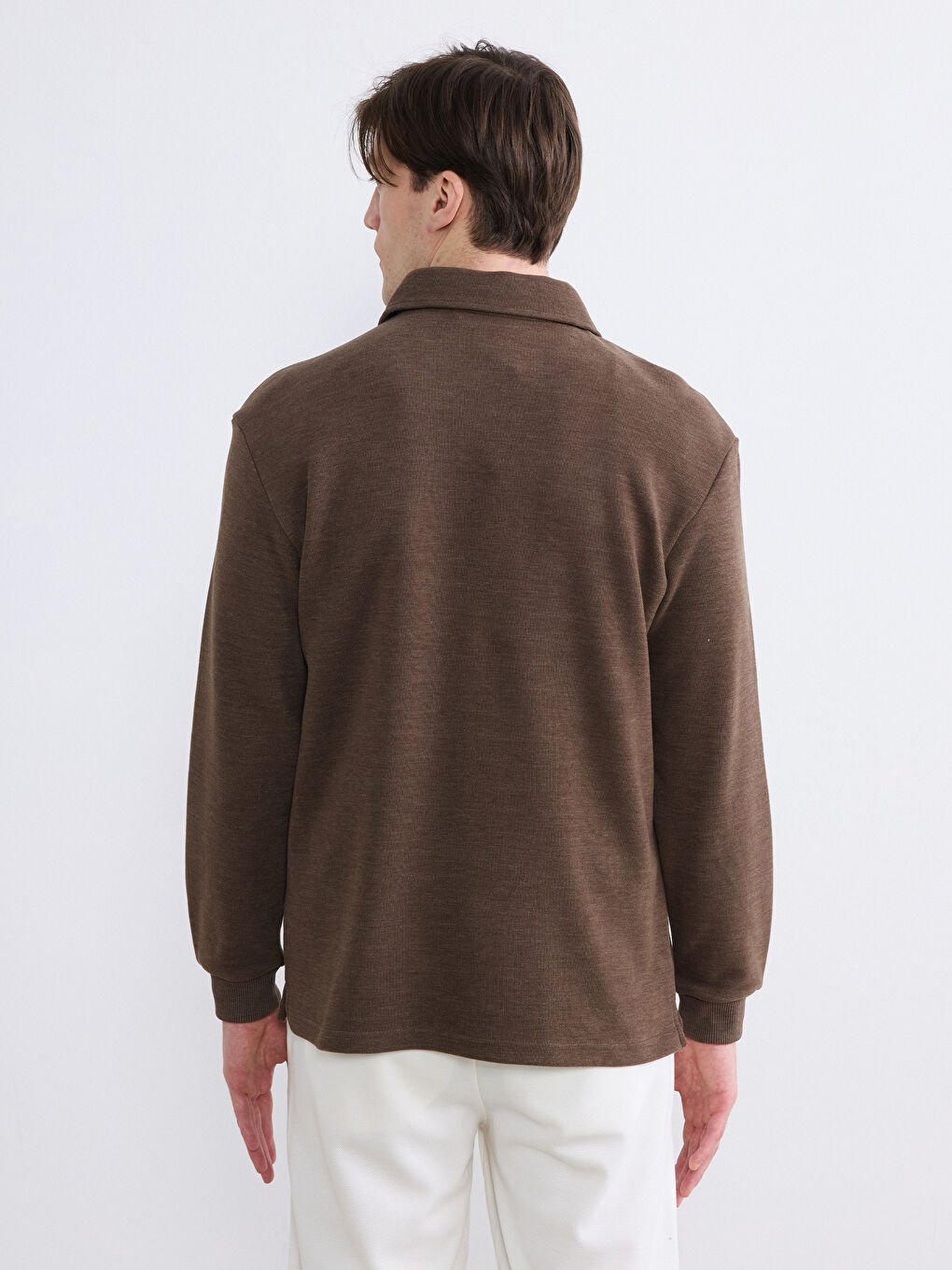Kahverengi Polo Yaka Erkek Sweatshirt-3